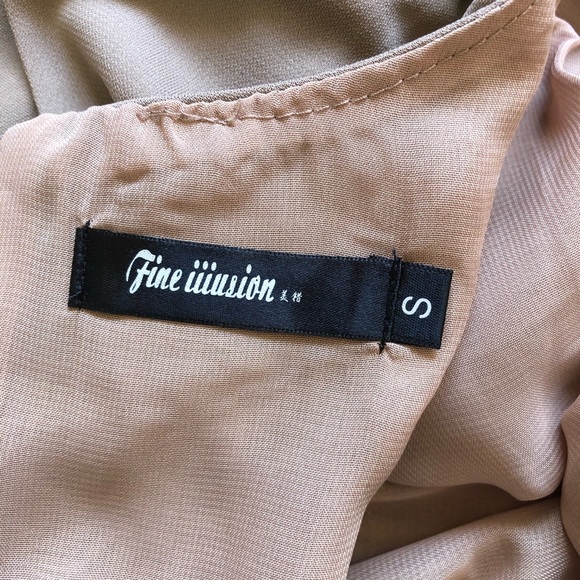 Petites Friendly Tan Mini Dress with Beaded Neckline - Picture 8 of 10